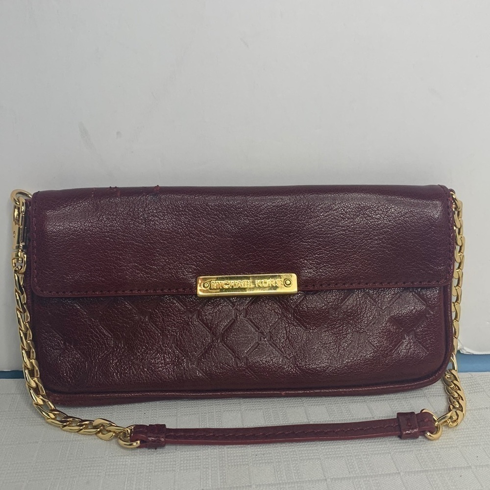 Michael Kors wallet on a chain/ wristlet in red leather and gold hardware